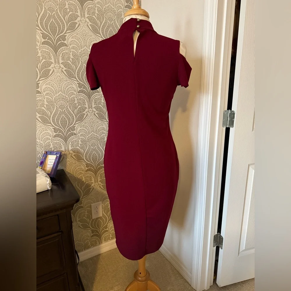 Olivia Matthews Rich Burgundy Midi Dress with stretchy material - Picture 2 of 6